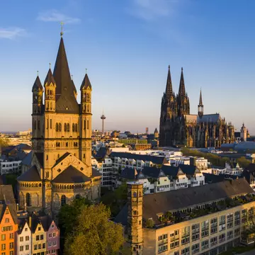 Cologne's Old Town with Great St. Martin church and Cologne Cathedral - Cologne, North Rhine-Westphalia, Germany
1144623412
