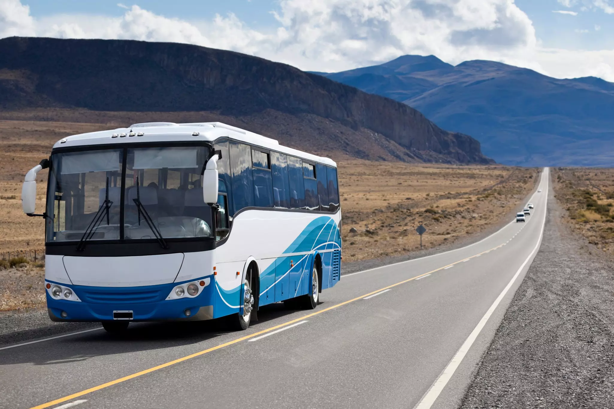Patagonia bus driving on highway in Argentina