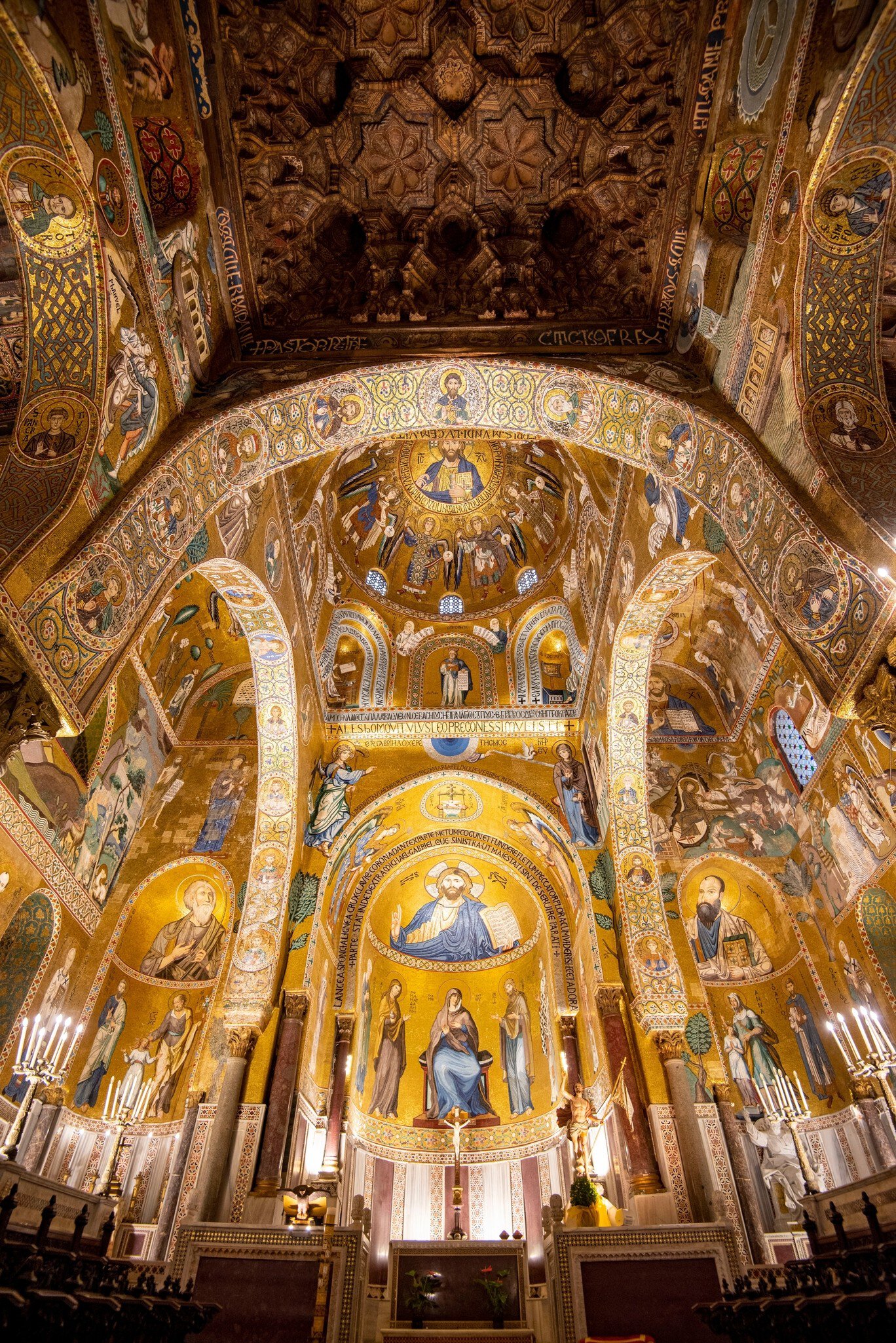 Palermo, Italy - May 15, 2023: The Palatine Chapel inside the Norman Palace displaying Byzantine, Norman and Fatimid architecture