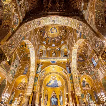 Palermo, Italy - May 15, 2023: The Palatine Chapel inside the Norman Palace displaying Byzantine, Norman and Fatimid architecture