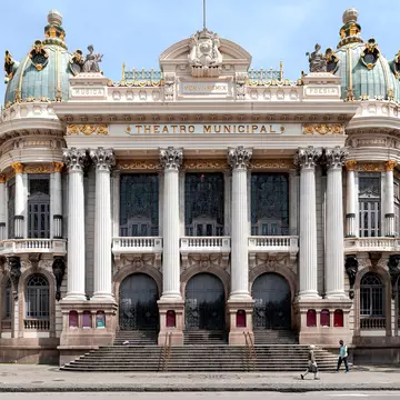 BRAZIL, RIO DE JANEIRO, NOVEMBER 26, 2023:  Architecture in Art Nouveau style of Theatro Municipal an opera house in the Centro district of Rio de Janeiro, Brazil, License Type: media, Download Time: 2025-02-02T23:15:41.000Z, User: Ppeterson948, Editorial: true, purchase_order: 56530 - Guidebooks, job: Global Publishing WIP, client: Global Publishing WIP, other: Pia Peterson Haggarty