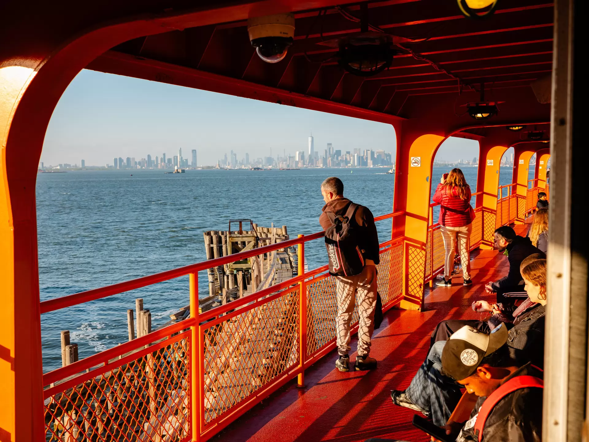 Sunset views from the Staten Island Ferry in New York City. 