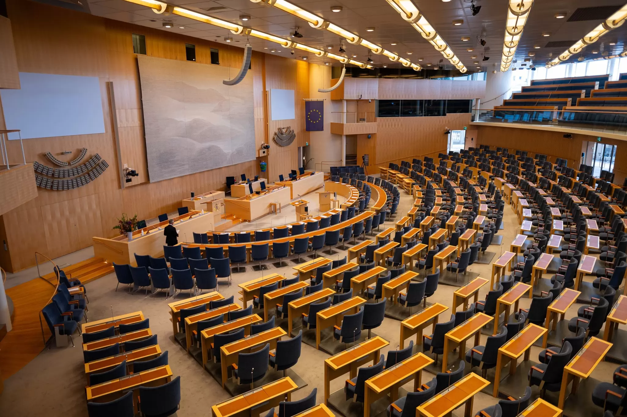 Stockholm, Sweden - September 17, 2024: Riksdag of Sweden,  plenary hall, seat of the parliament of Sweden, interior view, License Type: media, Download Time: 2025-02-05T00:41:16.000Z, User: claramonitto, Editorial: true, purchase_order: 56530 - Guidebooks, job: Global Publishing-WIP, client: Scandinavia 15, other: Clara Monitto