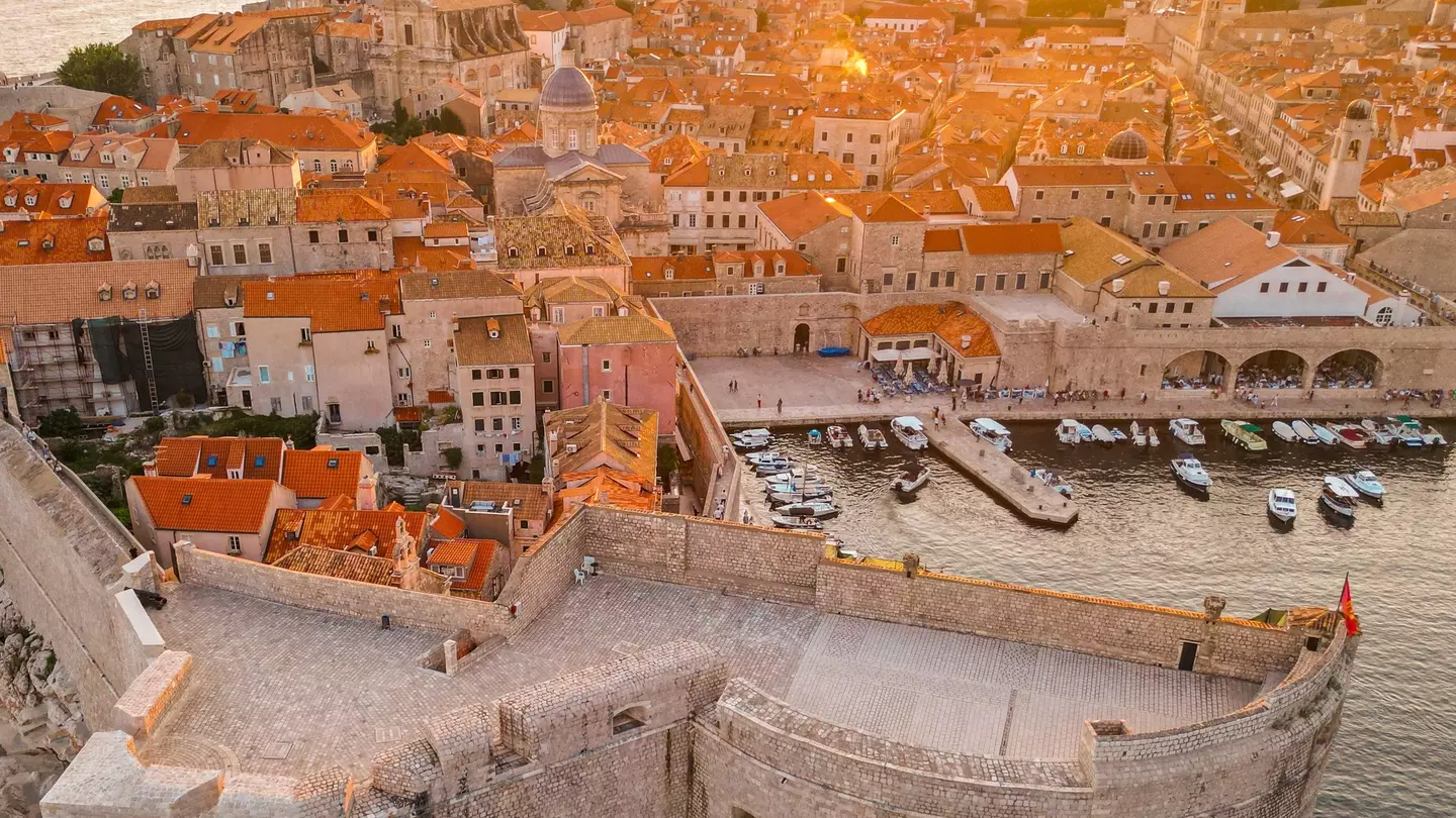 Sunset over the city walls in Dubrovnik, Croatia