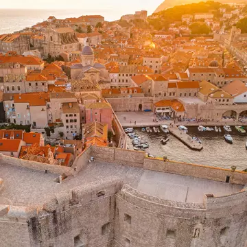 Sunset over the city walls in Dubrovnik, Croatia