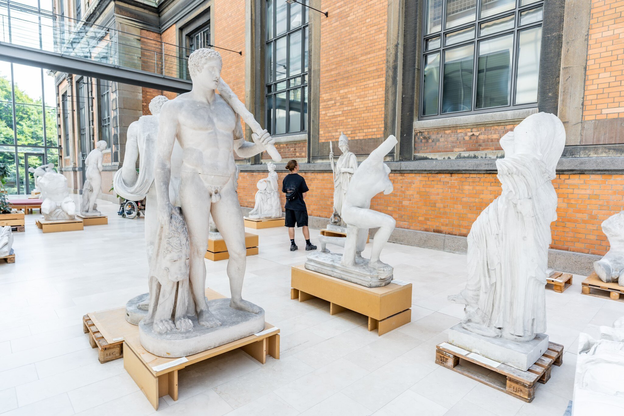 Copenhagen, Denmark. Interior hall of the National Gallery of Denmark (Statens Museum for Kunst), museum of fine arts with sculptures. 