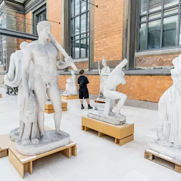 Copenhagen, Denmark. Interior hall of the National Gallery of Denmark (Statens Museum for Kunst), museum of fine arts with sculptures. 