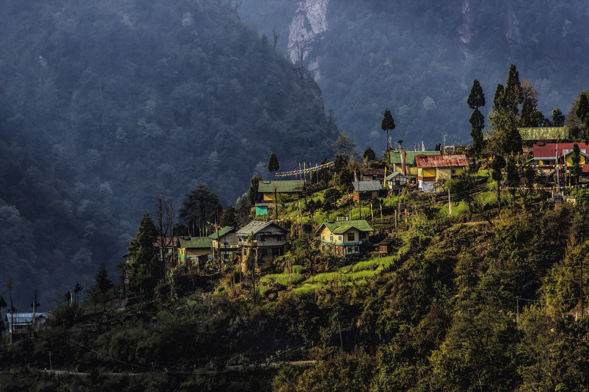 Village on hill, Lachung, Sikkim, India