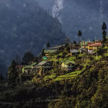 Village on hill, Lachung, Sikkim, India