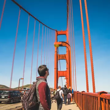 View from the Golden Gate Bridge on a sunny day with blue sky in San Francisco