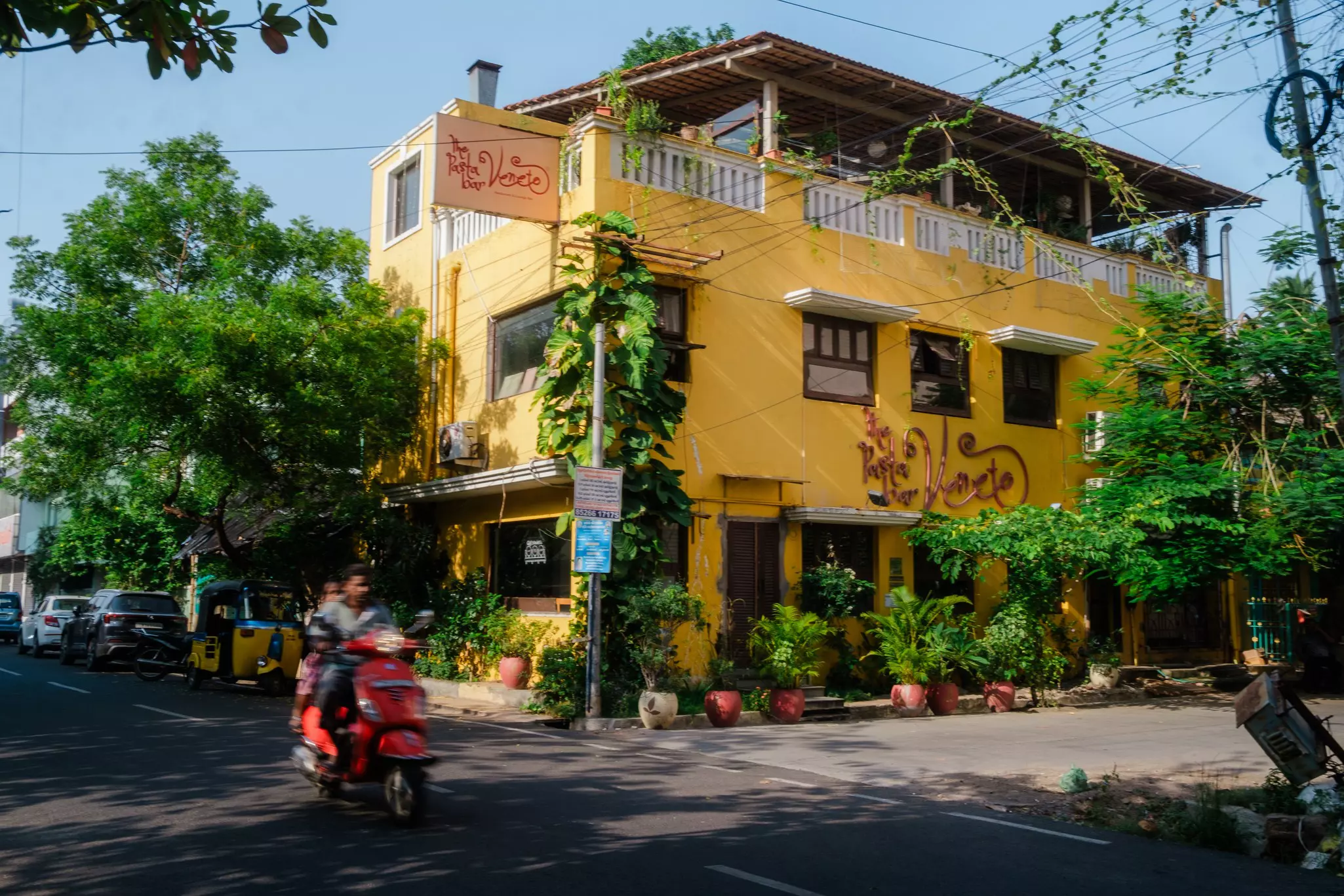 A yellow building on a corner.