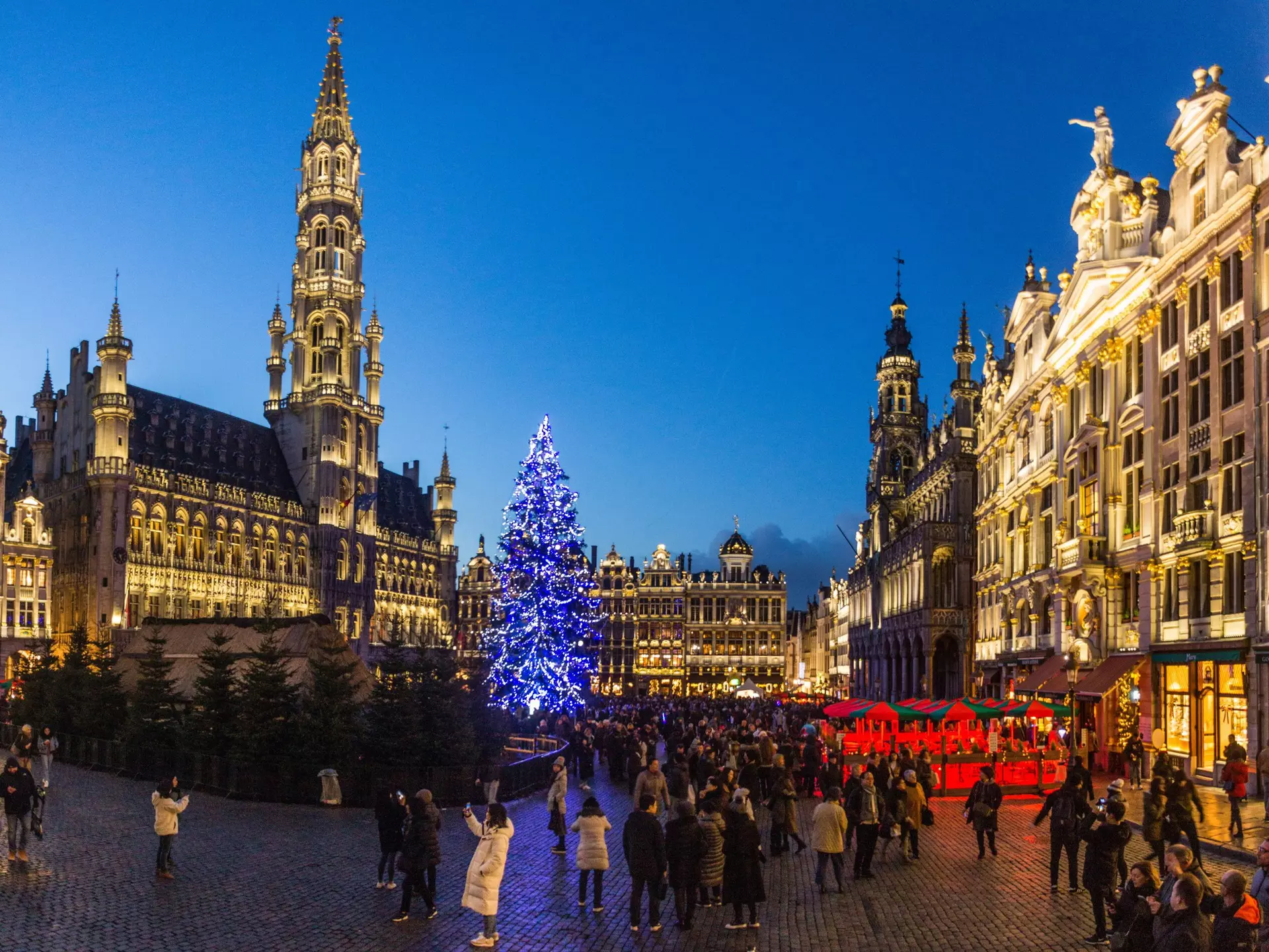 The Grand Place holiday market. Matyas Rehak/Shutterstock