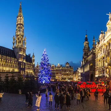 The Grand Place holiday market. Matyas Rehak/Shutterstock