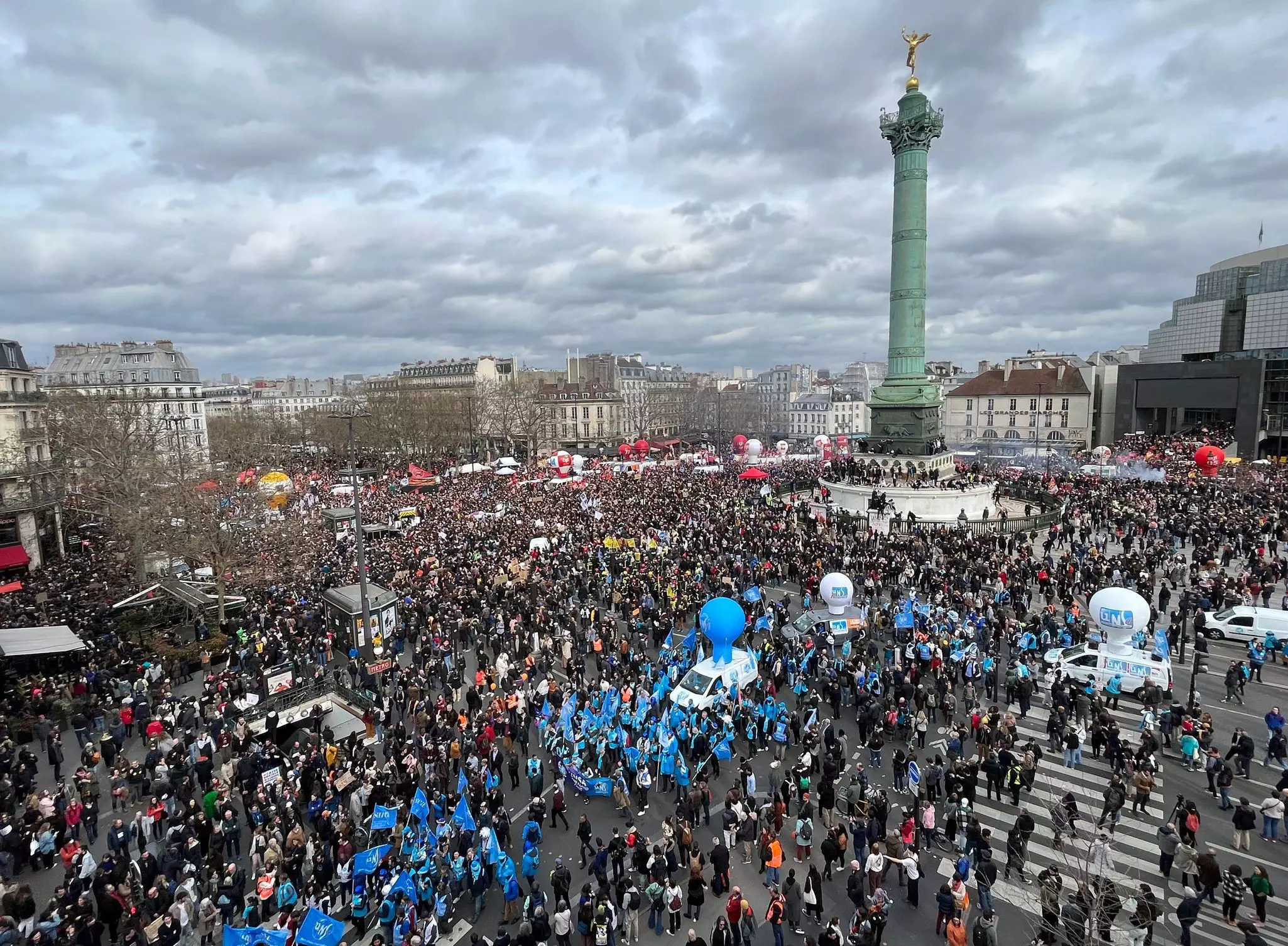 In recent weeks, protestors have gathered at historic squares in Paris such as Place de la Bastille © Thomas Samson / AFP via Getty Images