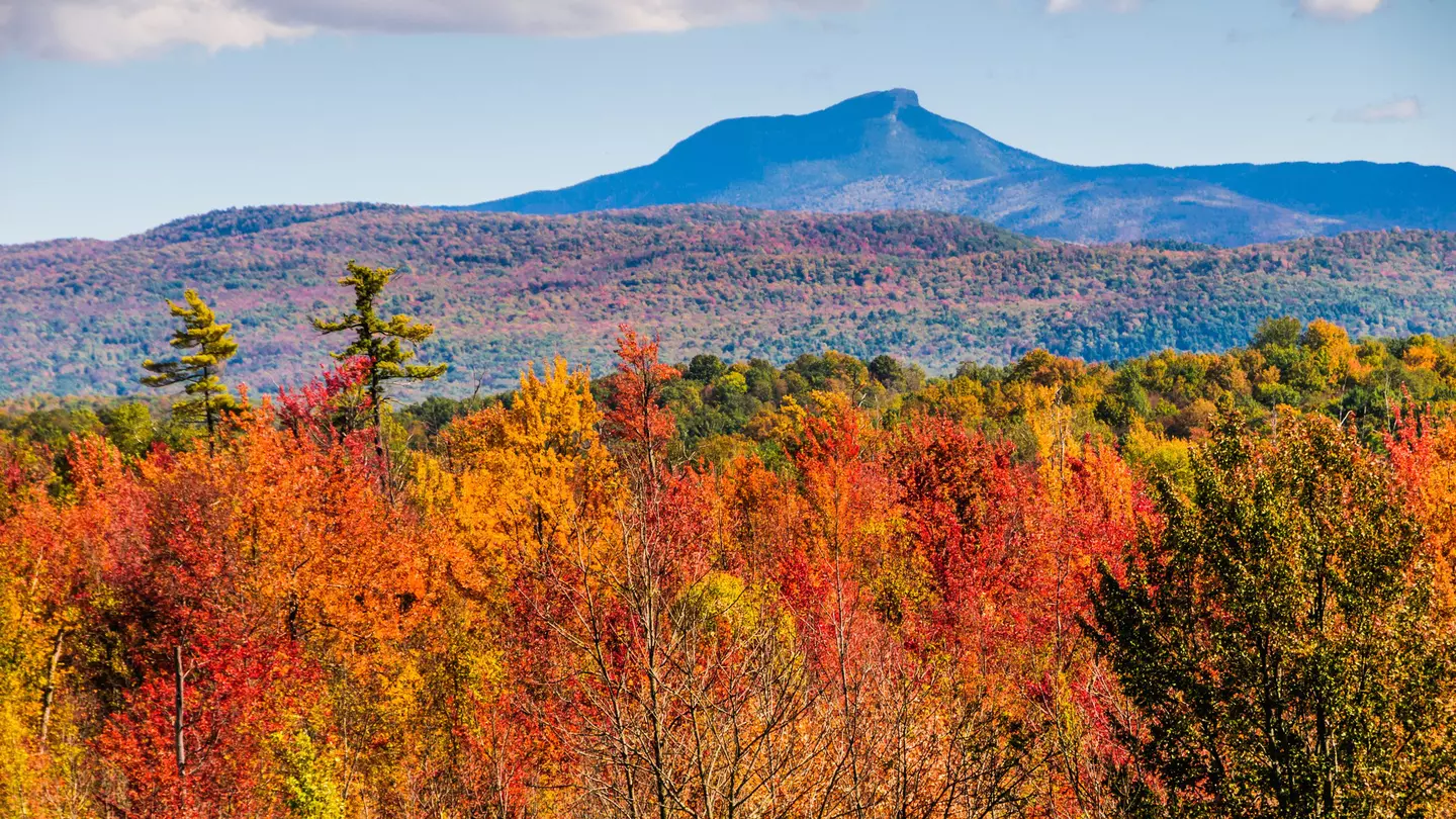 Brilliant fall foliage covers the valleys below Camel's Hump Mountain (4083 feet).