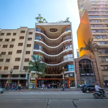 A street scene outside a shopping mall in downtown São Paulo. 