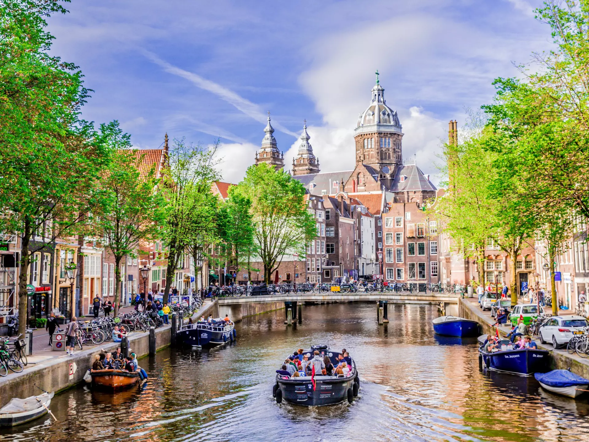 Amsterdam harbour with Merchant style houses in background