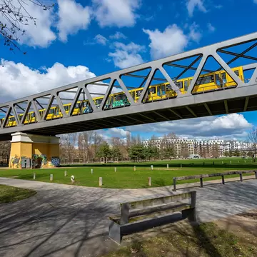 Railway bridges in Gleisdreieck Park, Tiergarten, Mitte, Berlin, Germany.