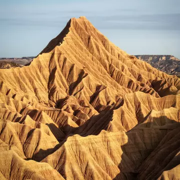 View of rock formations in the Parque Natural de las Bardenas Reales in Spain.