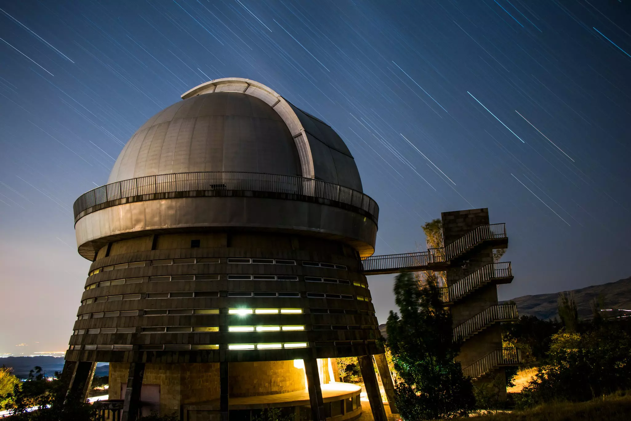 Byurakan observatory at night.
