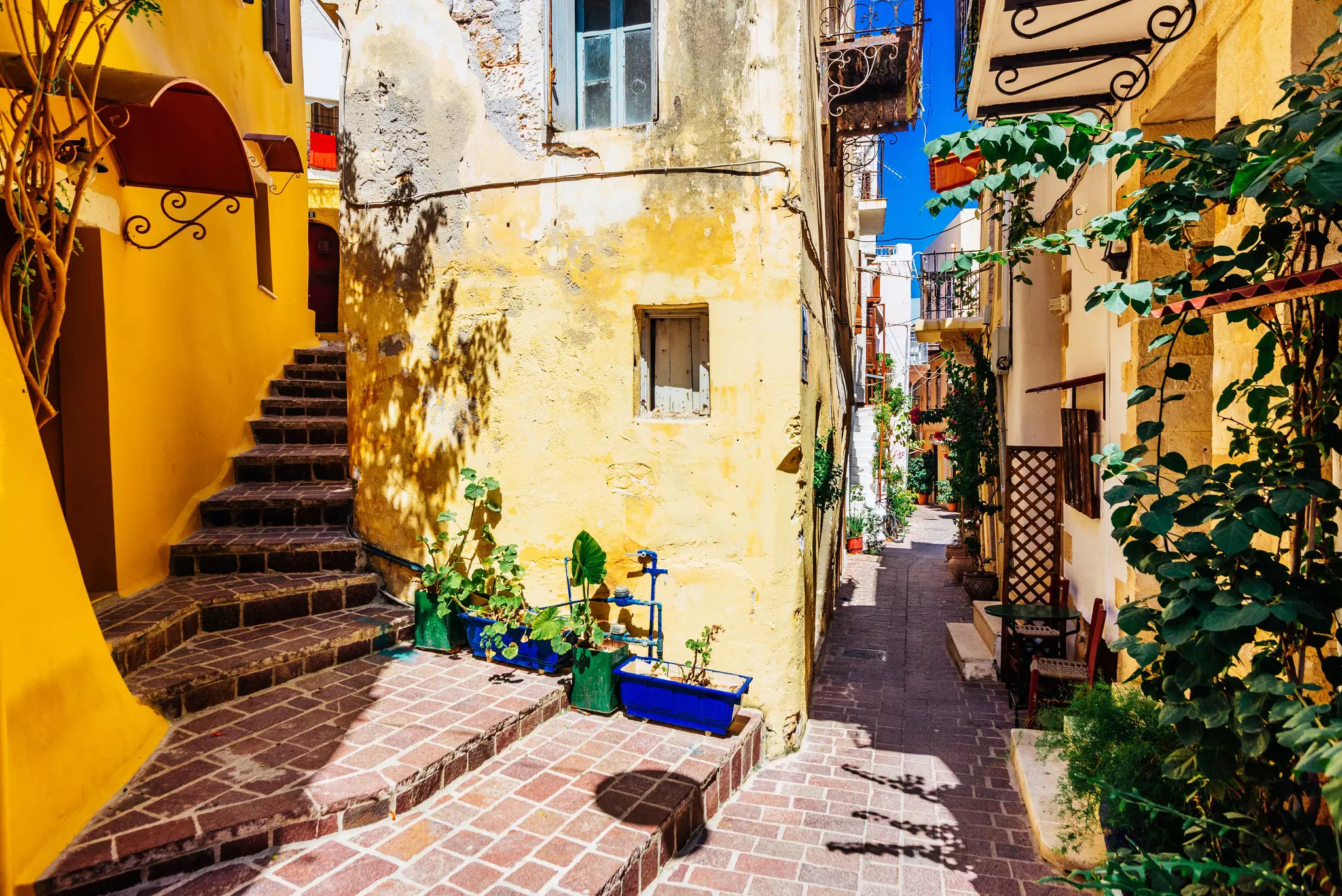 A quiet backstreet in the city of Hania, Crete.