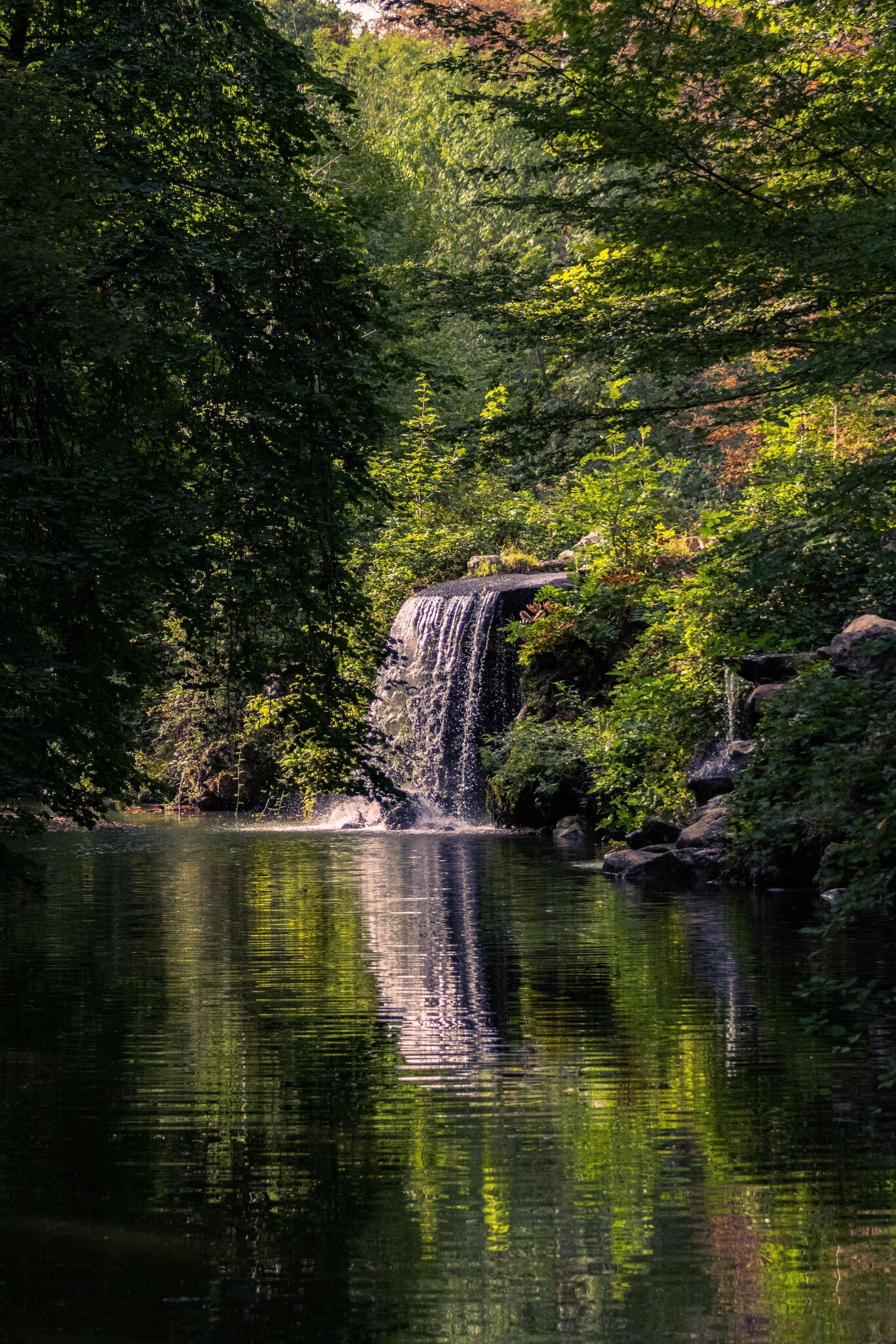 A waterfall in Bois de Vincennes in Paris, France
