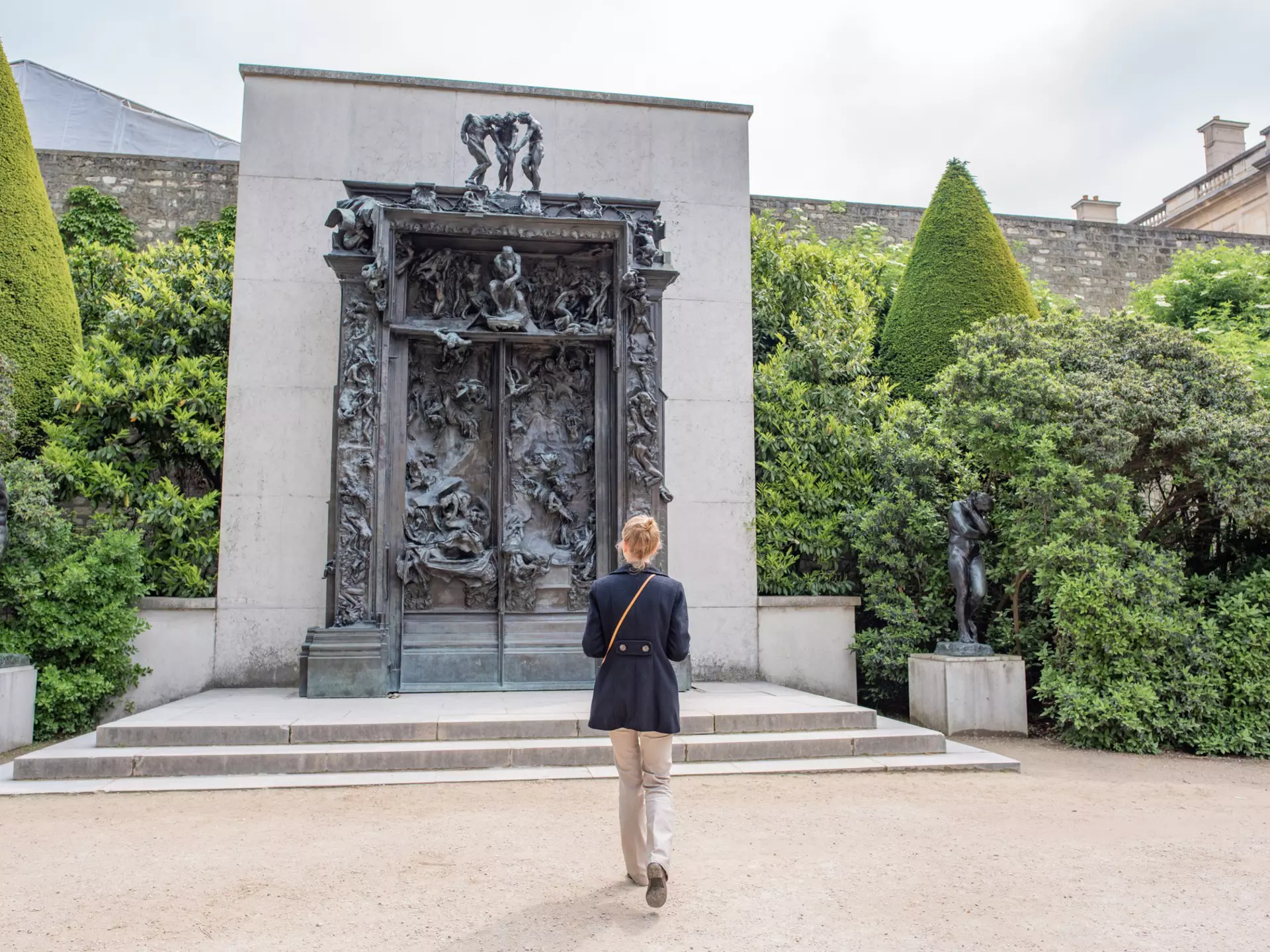 The author looks out onto the museum's manicured gardens