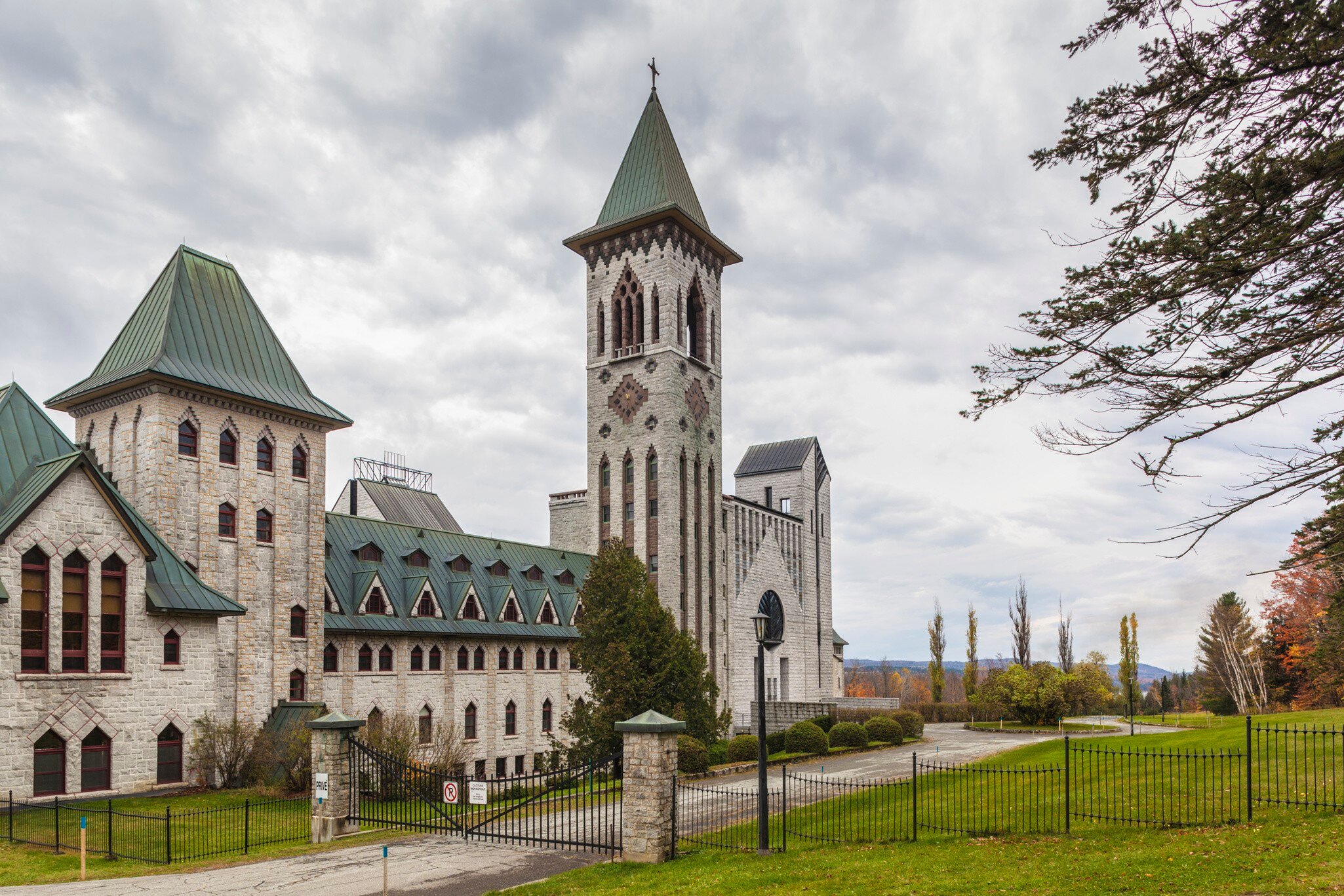 Exterior of Abbaye St-Benoît-du-Lac, a monastery in Québec, Canada.