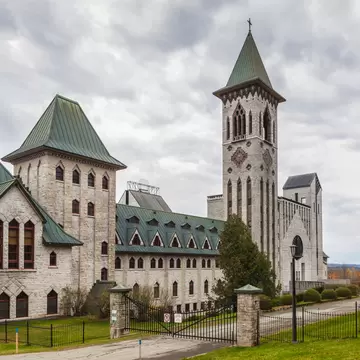 Exterior of Abbaye St-Benoît-du-Lac, a monastery in Québec, Canada.