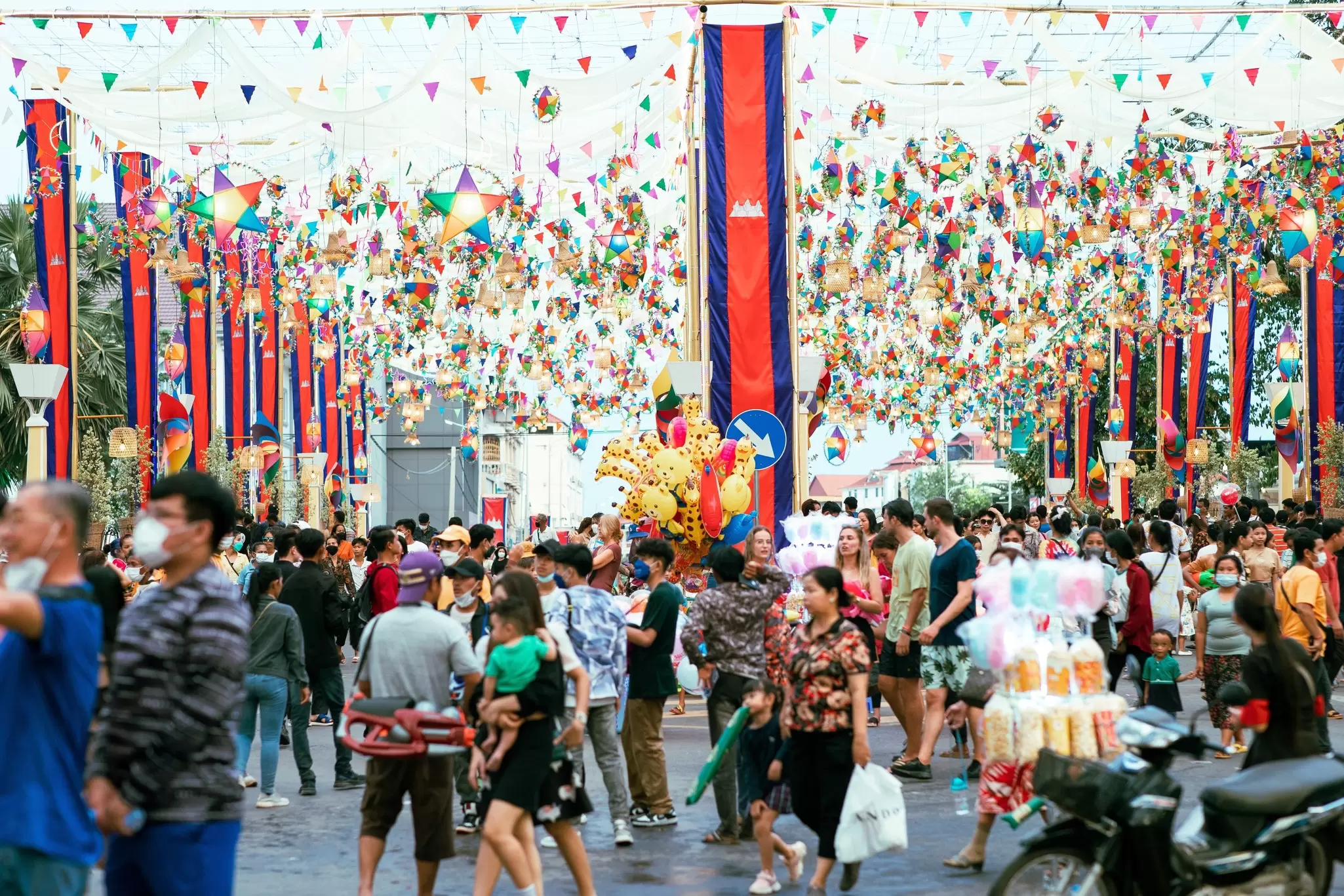 Water fights are held in the street to celebrate Khmer New Year in April, Siem Reap. Ou Chantha/Shutterstock