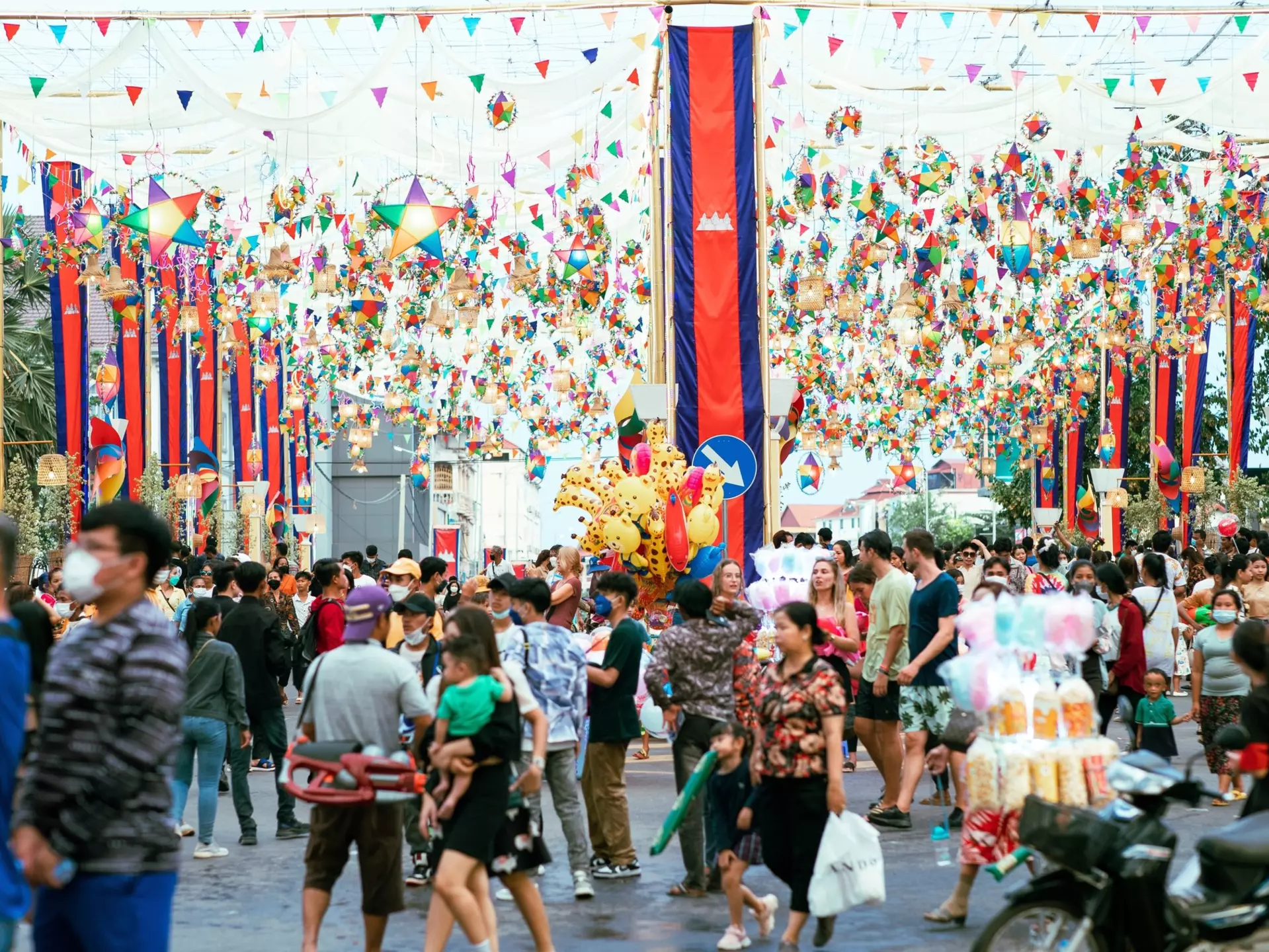 Water fights are held in the street to celebrate Khmer New Year in April, Siem Reap. Ou Chantha/Shutterstock