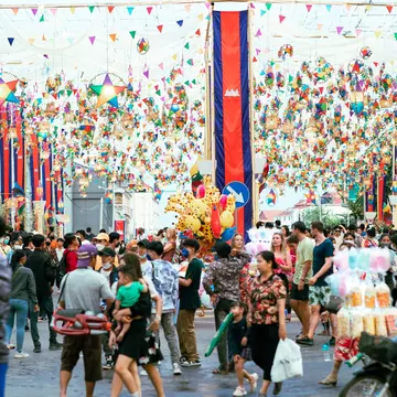 Water fights are held in the street to celebrate Khmer New Year in April, Siem Reap. Ou Chantha/Shutterstock