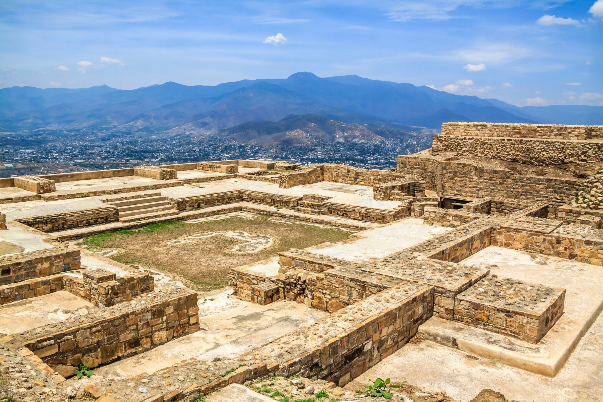 View of ruins of the Atzompa archaeological zone, located in Oaxaca, Mexico.