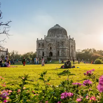 Panoramic view of Shisha Gumbad, Lodhi Garden, New Delhi, India.