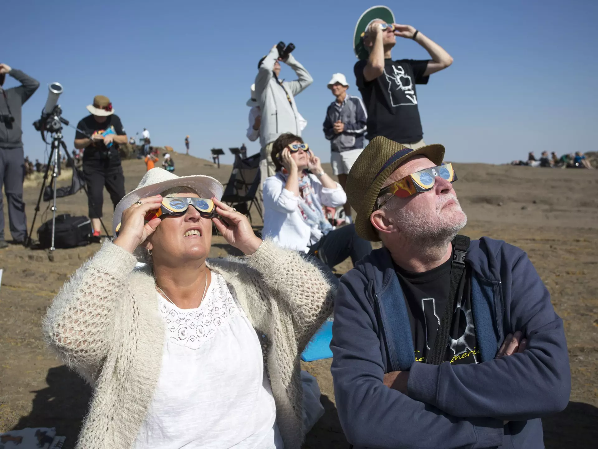 The total solar eclipse on April 8, 2024 will cross a swath of US states. If you travel, be sure to bring your own glasses © Natalie Behring / Getty Images