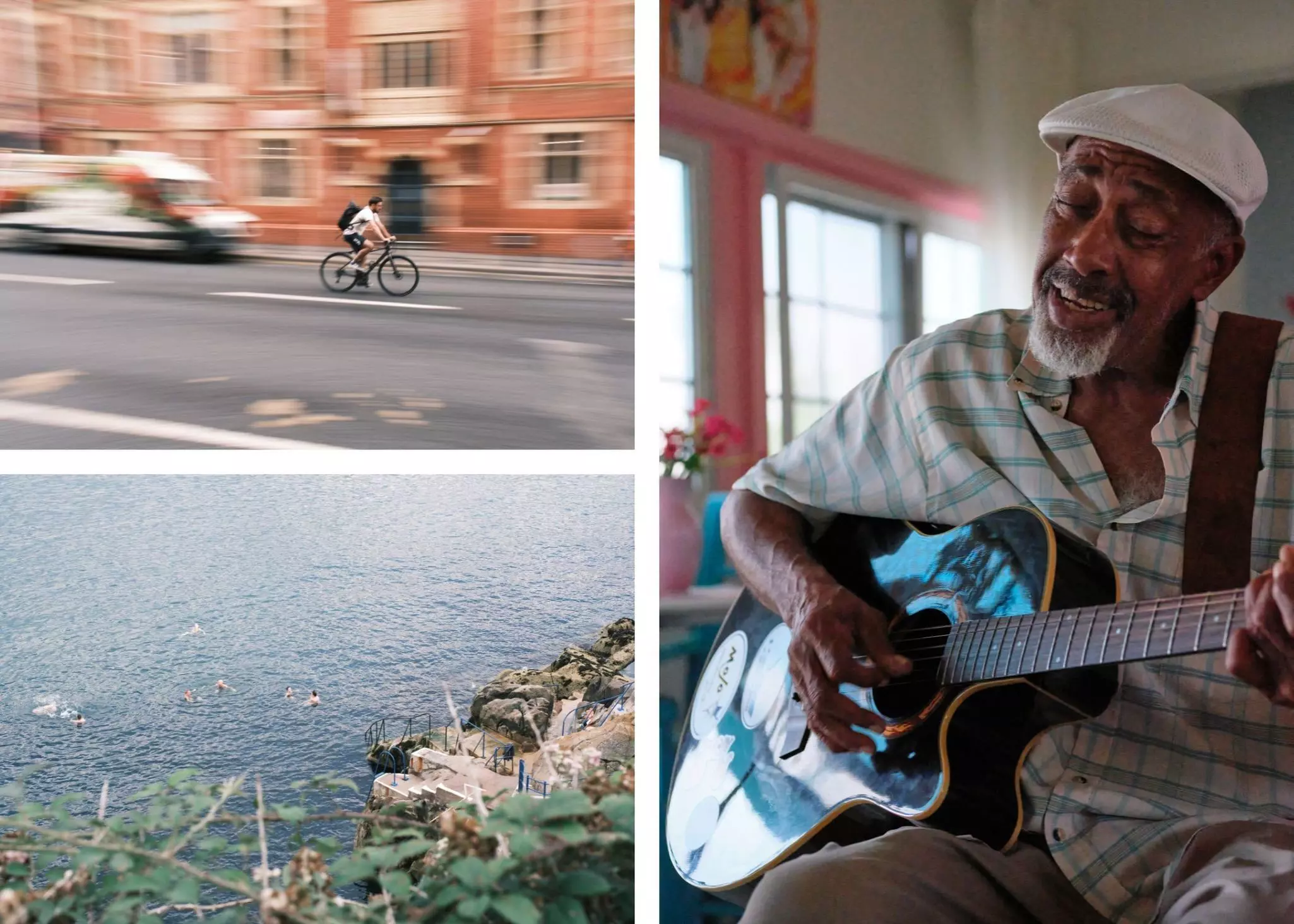 Collage for "Our editors' favorite cameras for travel"

Top left: A cyclist in Dublin, Ireland. Right: A musical performance at Rollezz Villas Beach Resort in the Bahamas. Bottom left: Swimmers at Vico Baths near Dublin. Alexander Howard/Lonely Planet (3)