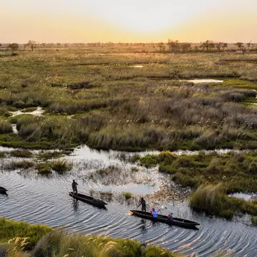 A mokoro is a type of canoe commonly used in the Okavango Delta. on the Chobe River in Botswana