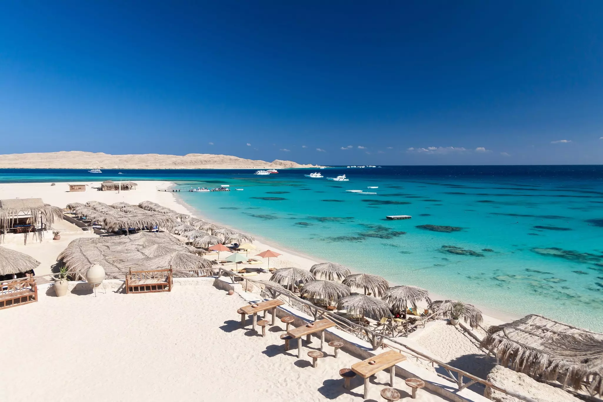 A beautiful white-sand beach on Giftun Island near Hurghada, Egypt.