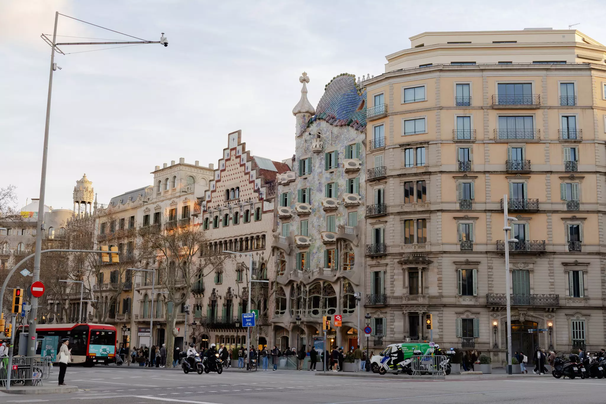 Gaudi’s Casa Batlló, and Casa Amatller by Josep Puig i Cadafalch, located in the Eixample district of Barcelona on the Passeig de Gràcia