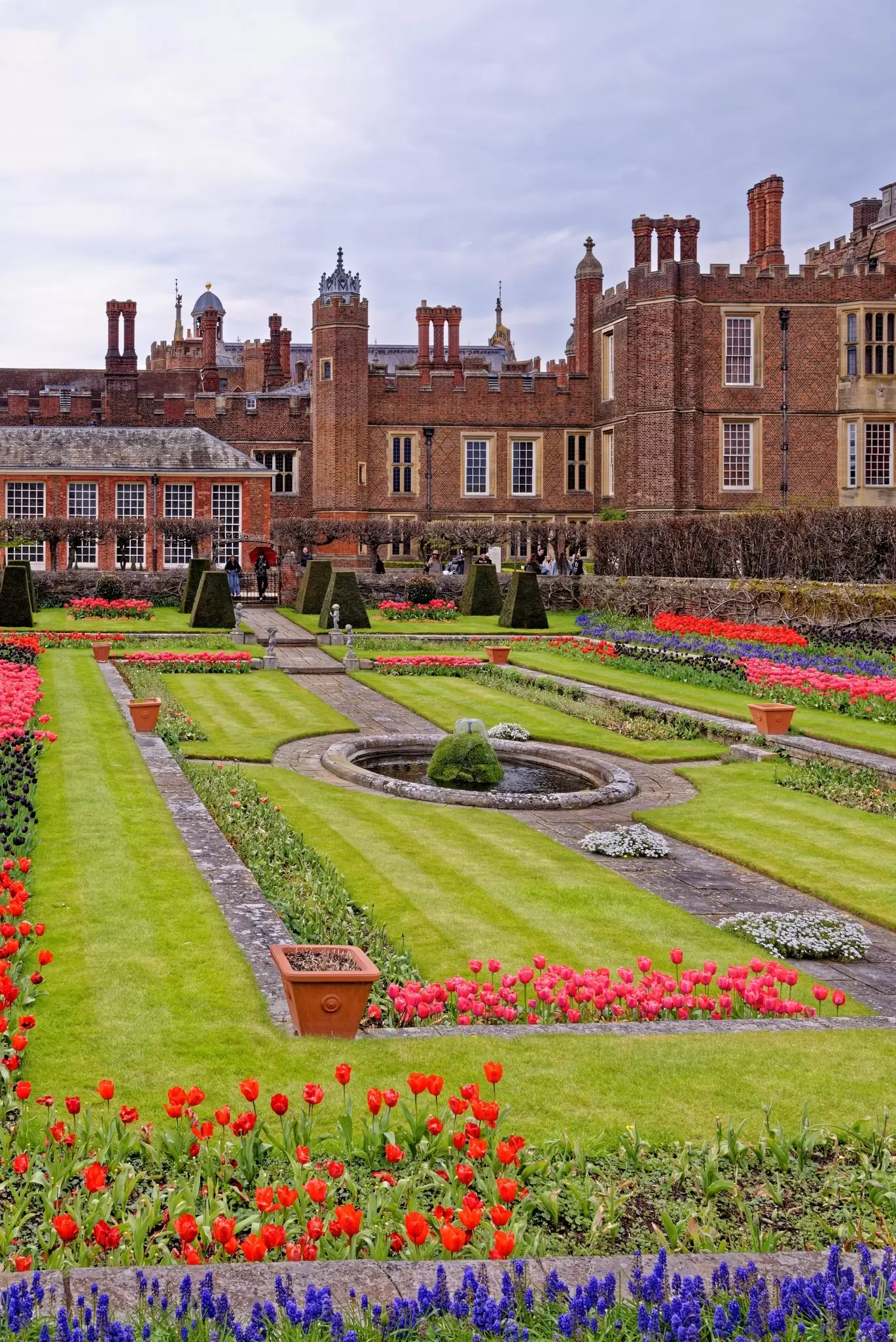 View of the Hampton Court Palace gardens in London, UK.