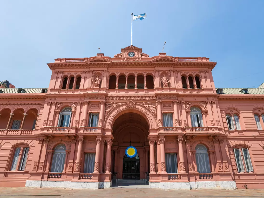 Casa Rosada (Pink House) is Argentina's presidential palace. Visible are balconies from which Evita PerAn addressed people of Argentina.
174851418
"Casa Rosada, Plaza de Mayo, Facade, Colonial Style, Pink, Famous Place, Buenos Aires, Argentina, South America, Balcony", Outdoors, Capital Cities, Horizontal, Pink Color, Balcony, Casa Rosada, No People, Photography