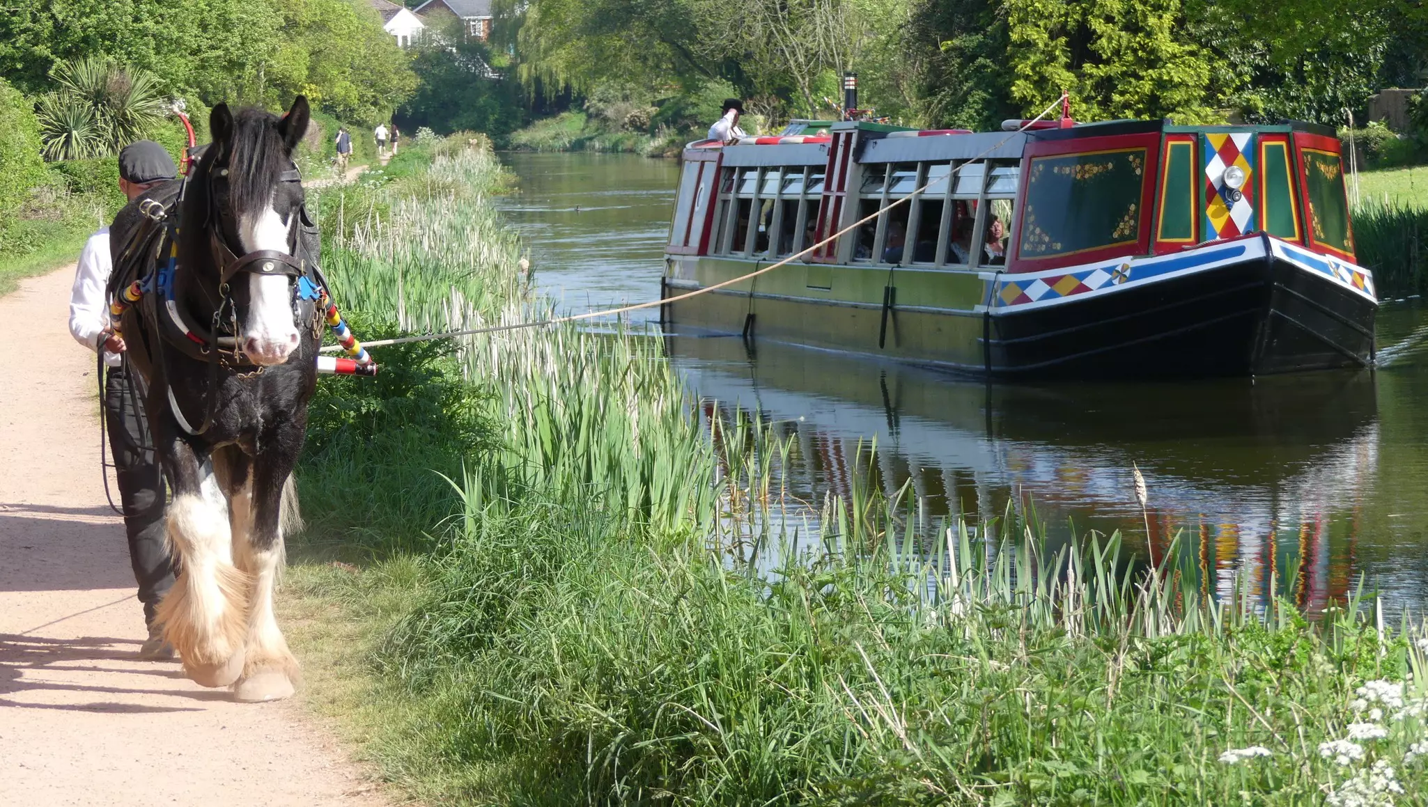The Tiverton Canal Company horse drawn barge travelling on the Grand Western Canal