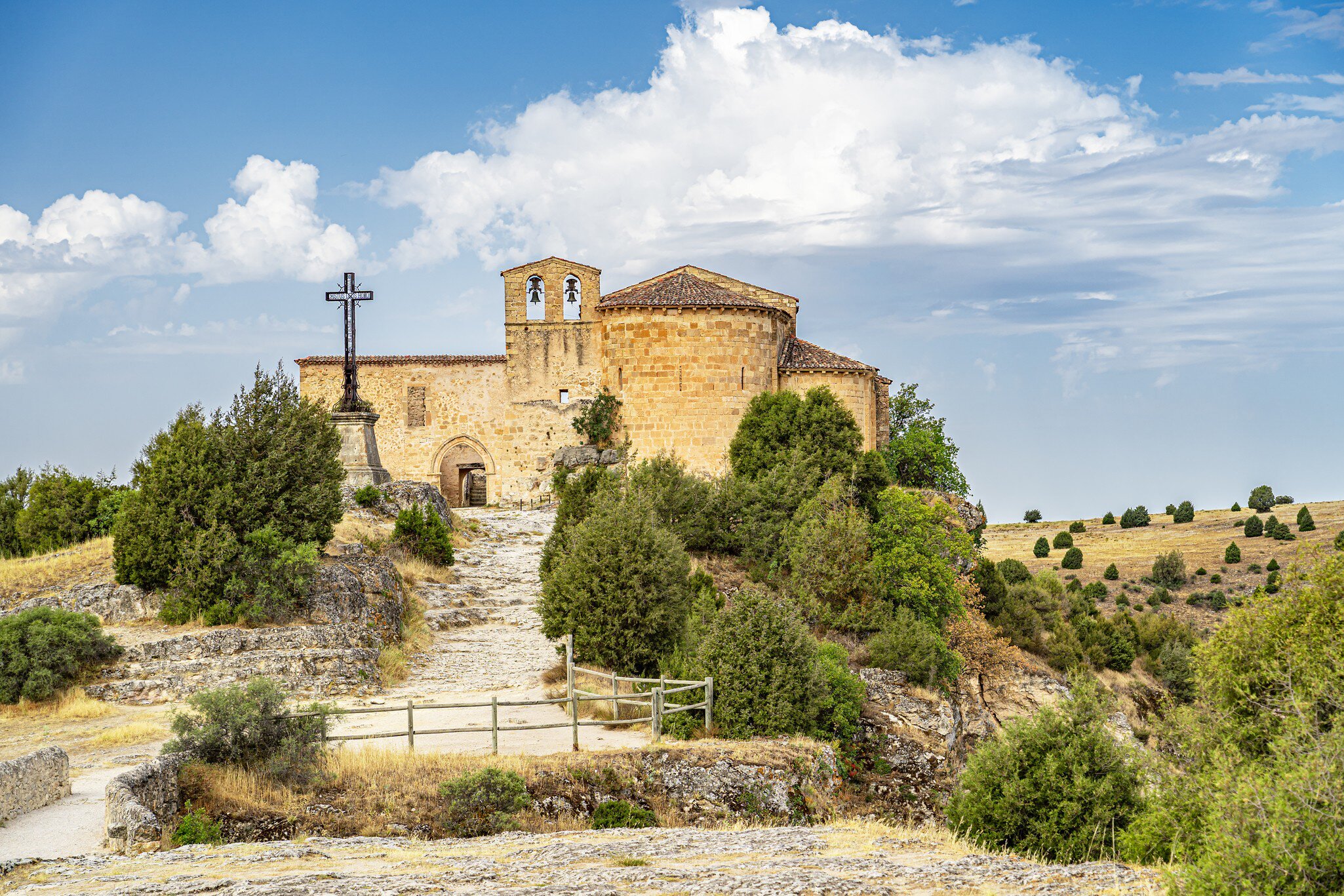 Exterior view of the chapel of san frutos in the Duratón River gorges in Segovia, Spain.