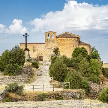 Exterior view of the chapel of san frutos in the Duratón River gorges in Segovia, Spain.