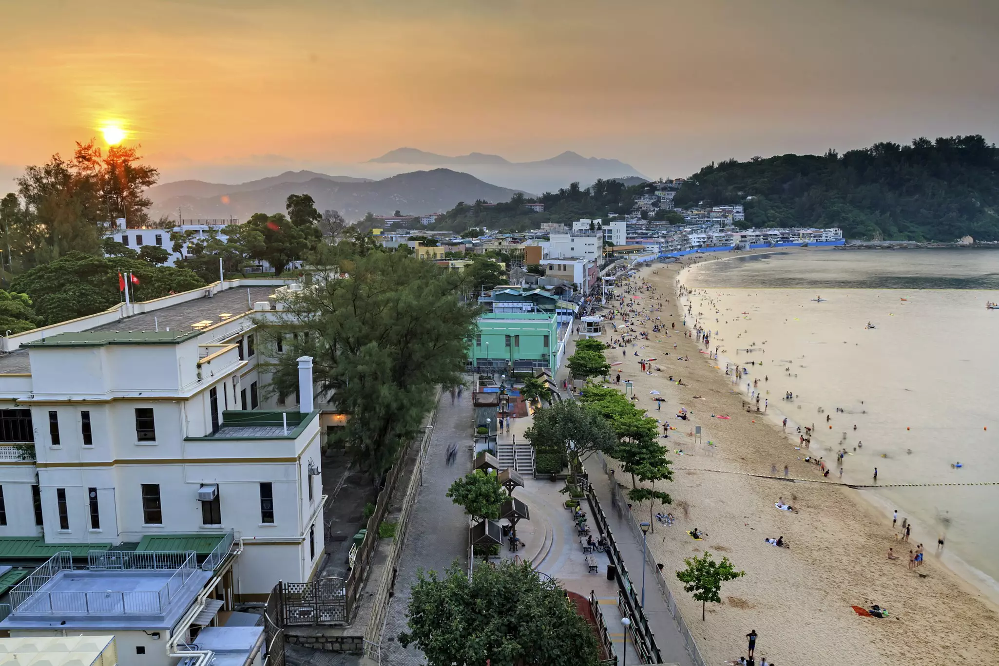 Sunset on the beach at Cheung Chau, Hong Kong.