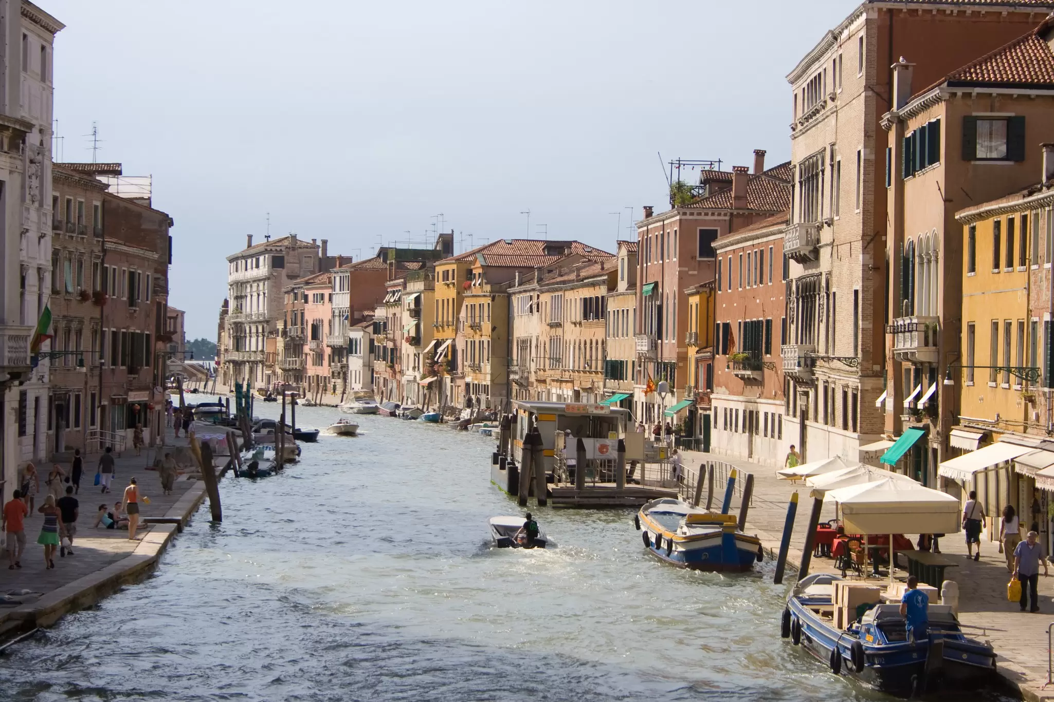 View of Canal Cannaregio from Ponte delle Guglie by the Jewish quarter in Venice, Italy.