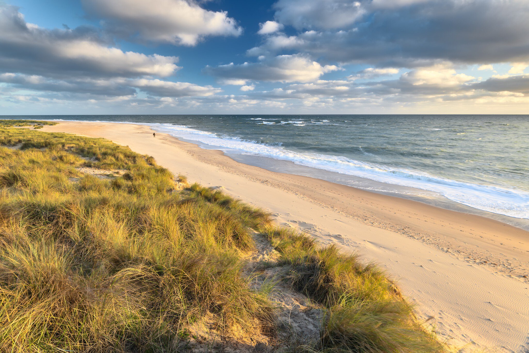Bright early morning sunshine illuminates the sand dunes and marram grass on the coast at Winterton on Sea.
1069585750