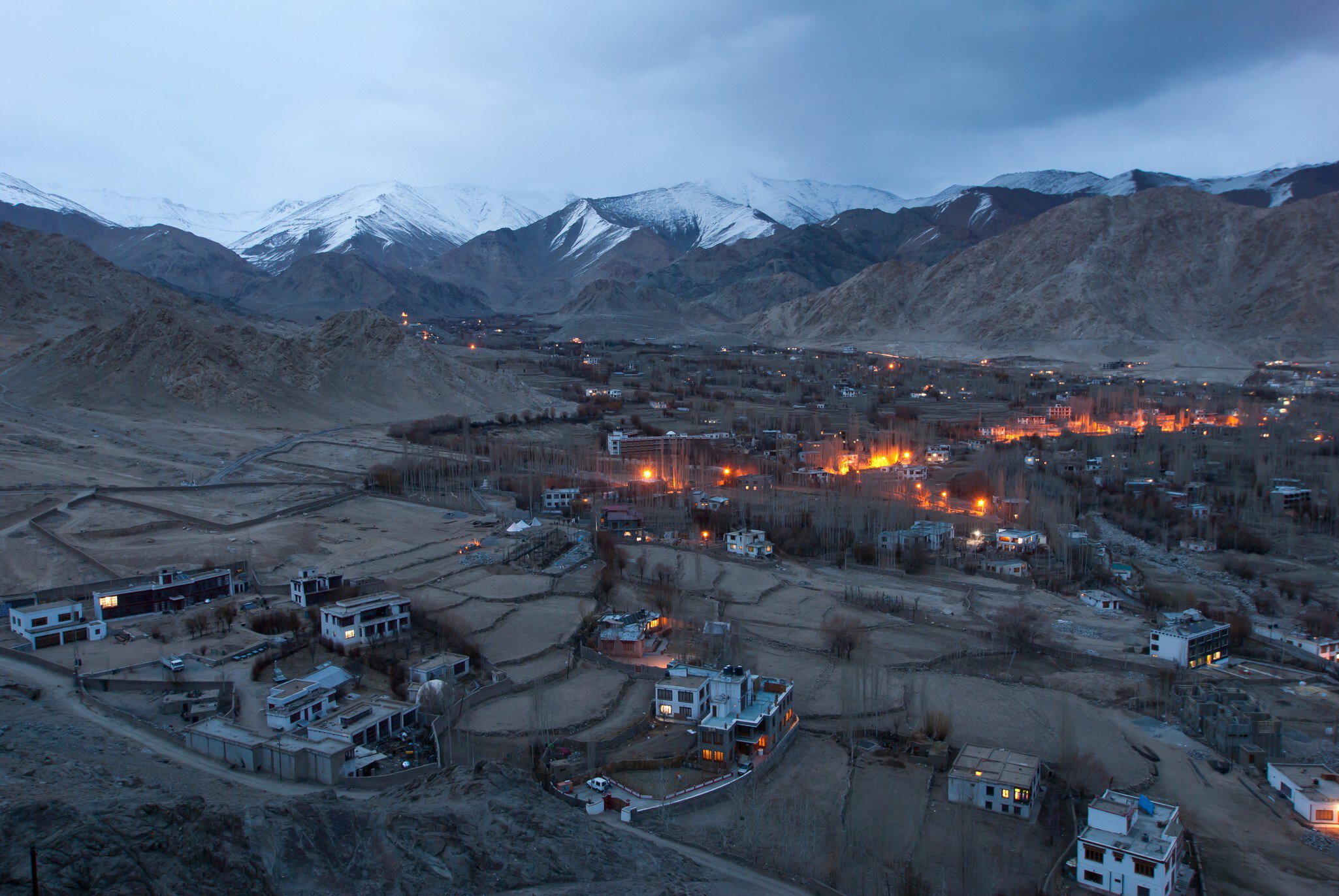 Night scene of Leh city from Shanti stupa