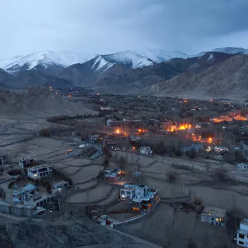 Night scene of Leh city from Shanti stupa