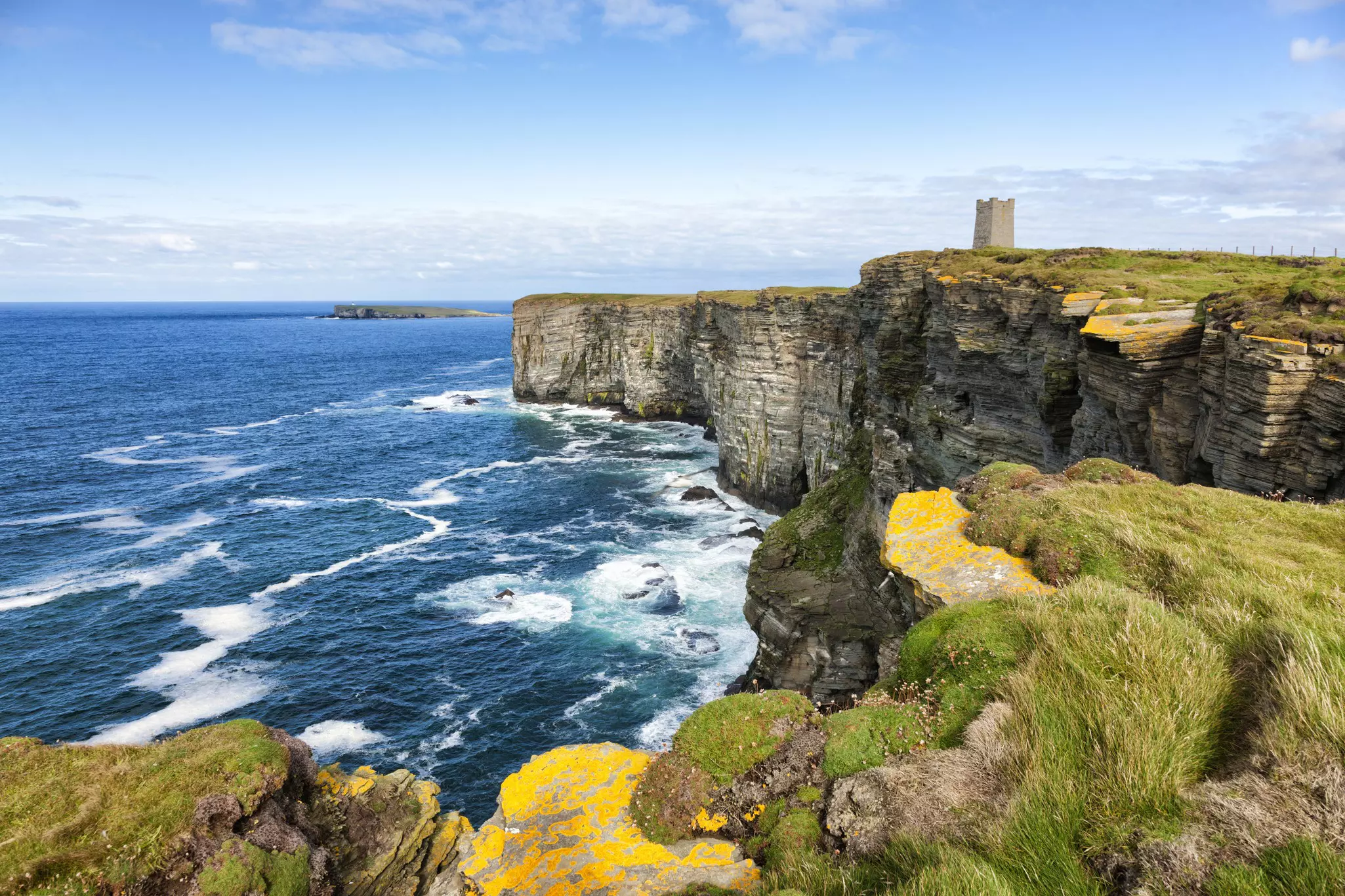 Dramatic sea cliffs at Marwick Head in Orkney, Scotland.